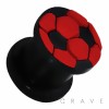 "Soccer Ball" Embossed Flexible Silicone Double Flare Black Plug