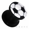 "Soccer Ball" Embossed Flexible Silicone Double Flare Black Plug