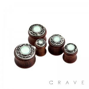 SYNTHETIC OPAL CENTERED FILIGREE DOUBLE FLARED SONO WOOD PLUG