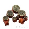 ANTIQUE GOLD TRIBAL DESIGN TOP ORGANIC SONO WOOD DOUBLE FLARED TUNNELS