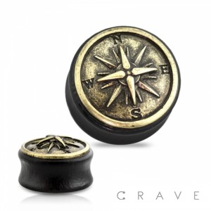 GOLD BURNISH COMPASS EBONY WOOD DOUBLE FLARE SADDLE TUNNELS