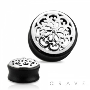 FILIGREE FLOWER TOP BLACK EBONY WOOD DOUBLE FLARE SADDLE TUNNELS