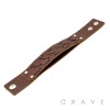 BROWN LEATHER STITCH BRACELET WITH ADJUSTABLE BUTTON CLOSURE