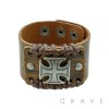 BROWN LEATHER CELTIC CROSS WITH DOUBLE DOME STUDS BRACELET