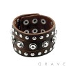 DOME STUDS WIDE LEATHER BRACELET WITH ADJUSTABLE SNAP CLOSURE