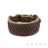BROWN LACED LEATHER CUFF BRACELET WITH ADJUSTABLE BUCKLE END CLOSURE