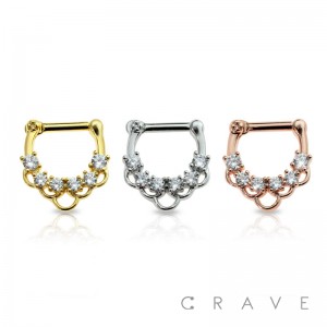 MULTI LINK PRONG CZ GEM HOOP SEPTUM CLICKER