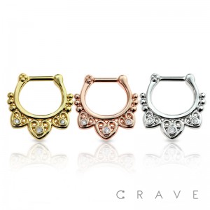 GEM CENTERED FILIGREE TRIPLE HEART SEPTUM CLICKER