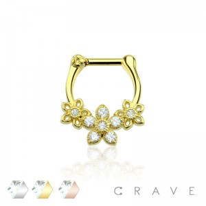 CUBIC ZIRCONIA FLOWER HOOP SEPTUM CLICKER