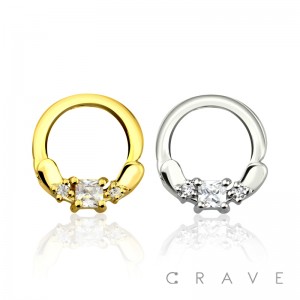 TRIPLE PRINCESS CUT PRONG SET SEPTUM HOOP CLICKER