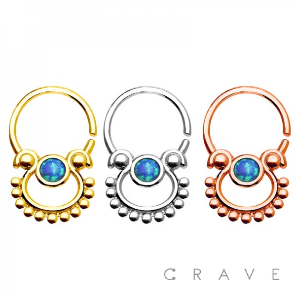 TRIBAL DOUBLE LOOK OPAL CENTERED 100% SURGICAL STEEL SEPTUM RING