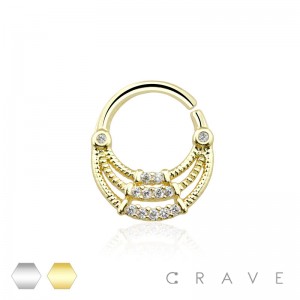 MULTI CZ GEM 16G TRIPLE LAYER BIB SEPTUM RING