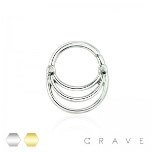16G CLEAR DUO CZ GEM TRIPLE LAYER BIB SEPTUM RING