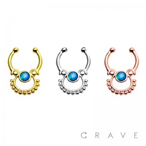 316L SURGICAL STAINLESS STEEL OPAL CENTERED FAKE SEPTUM HANGER
