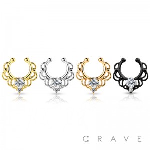 TEAR DROP CZ MAJESTY FAKE SEPTUM HANGER
