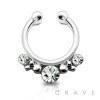 STEEL CLIP-ON SEPTUM RING WITH DOTTED THREE GEMS