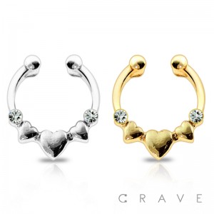 THREE HEART GEM FAKE SEPTUM HANGER