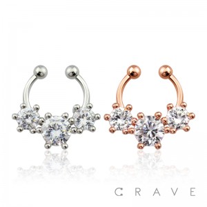 THREE PRONG SET CZ FAKE SEPTUM HANGER