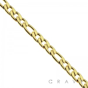 GOLD PLATED FIGARO CHAIN LINK STAINLESS STEEL BRACELET