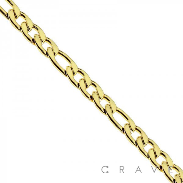 GOLD PLATED FIGARO CHAIN LINK STAINLESS STEEL BRACELET