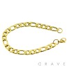 GOLD PLATED FIGARO CHAIN LINK STAINLESS STEEL BRACELET
