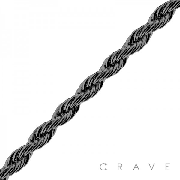 BLACK IP PLATED STAINLESS STEEL ROPE CHAIN LINK BRACELET