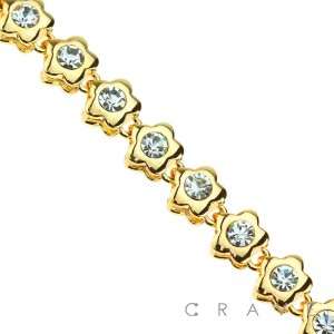 GOLD PLATED GEM EMBEDDED STAR LINK CHAIN CLAMP CLOSURE BRACELET