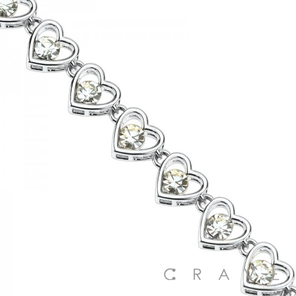 CZ ENCAPPED HEART LINKED CHAIN BRACELET