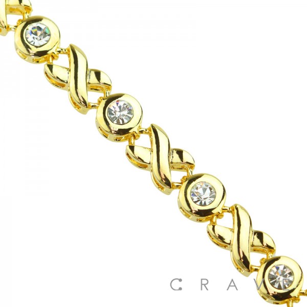 GOLD PLATED CZ X CROSSOVER CHAIN BRACELET