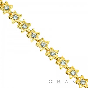 GOLD PLATED CZ ENCAPPED STAR CHAIN LINK BRACELET
