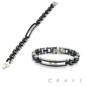 CURVED BRIDGE RUBBER AND STAINLESS STEEL BICYCLE CHAIN BRACELET