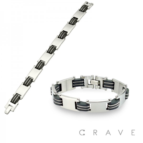 TWO TONE RUBBER AND STAINLESS STEEL CHAIN BRACELET