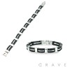SINGLE INLAY STAINLESS STEEL AND BLACK RUBBER CHAIN LINK BRACELET