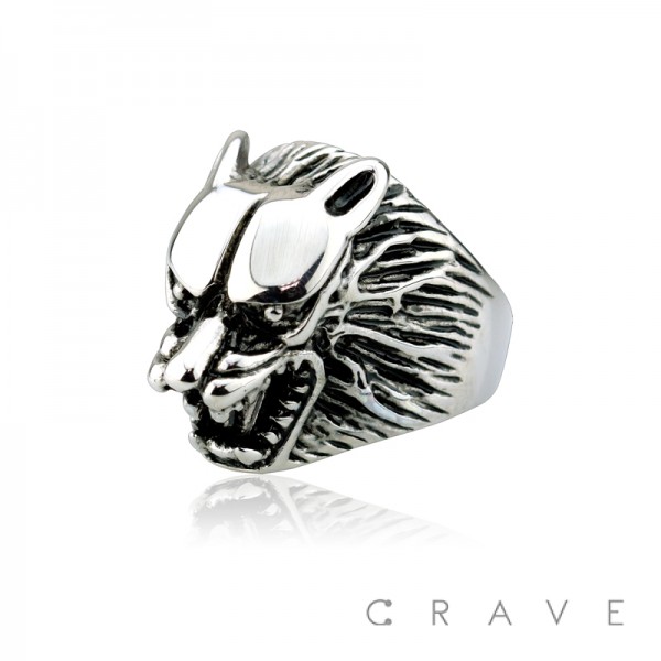 STAINLESS STEEL TRADITIONAL WOLF HEAD RING