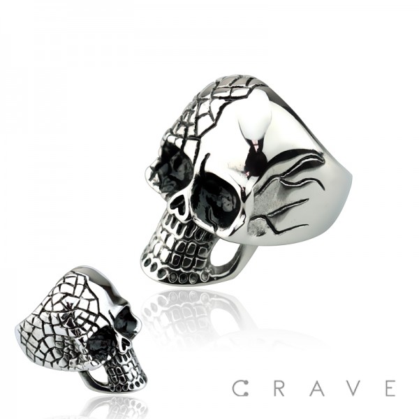 STAINLESS STEEL TRIBAL SHATTERED SKULL RING