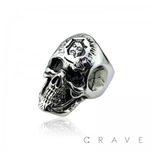 STAINLESS STEEL AZTEC SUN DEITY SKULL RING