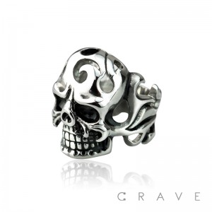 STAINLESS STEEL RAGING DEATH SKULL RING
