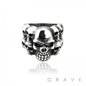 STAINLESS STEEL MULTIPLE DOOMED SKULLS RING