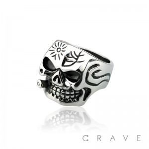 STAINLESS STEEL REBEL SKULL W/ CIGAR RING