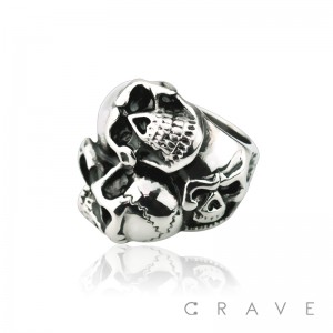 STAINLESS STEEL GOTHIC MULTI SKULLS RING