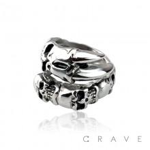 STAINLESS STEEL TRIBAL LINKED SKULLS W/ CLAW RING