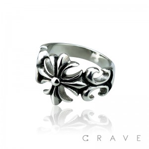 STAINLESS STEEL FLEUR DE LIS CROSS RING
