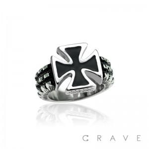 STAINLESS STEEL IRON CROSS TOP BAND RING