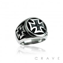 STAINLESS STEEL ROUND IRON CROSS BAND RING
