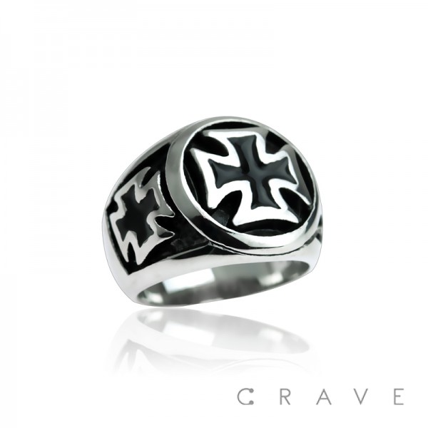 STAINLESS STEEL ROUND IRON CROSS BAND RING