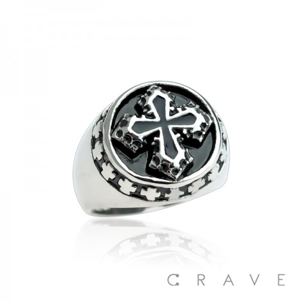 STAINLESS STEEL ROUND CELTIC CROSS TOP RING