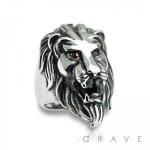 STAINLESS STEEL KING LION WITH GEMMED RUBY EYES RING
