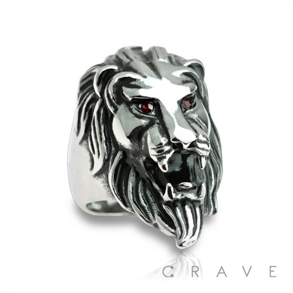 STAINLESS STEEL KING LION WITH GEMMED RUBY EYES RING