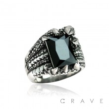 STAINLESS STEEL DRAGON CLAW ONYX SQUARE GEM RING