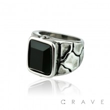 STAINLESS STEEL SQUARE ONYX GEM RING